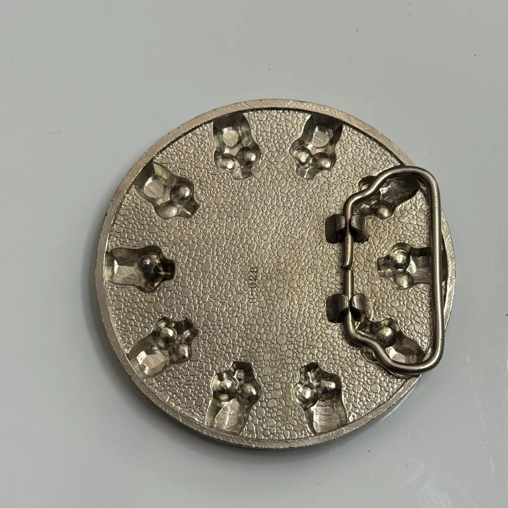 Round Skull Knights Templar Cross Belt Buckle‎ Silver Tone Black Red Metal